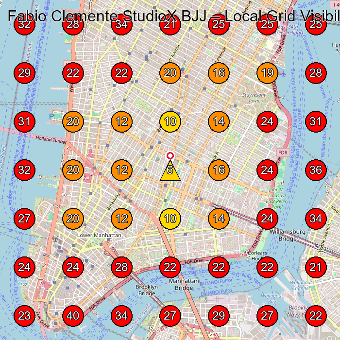 Fabio Clemente StudioX BJJ GeoGrid visibility map for Martial Arts School in New York